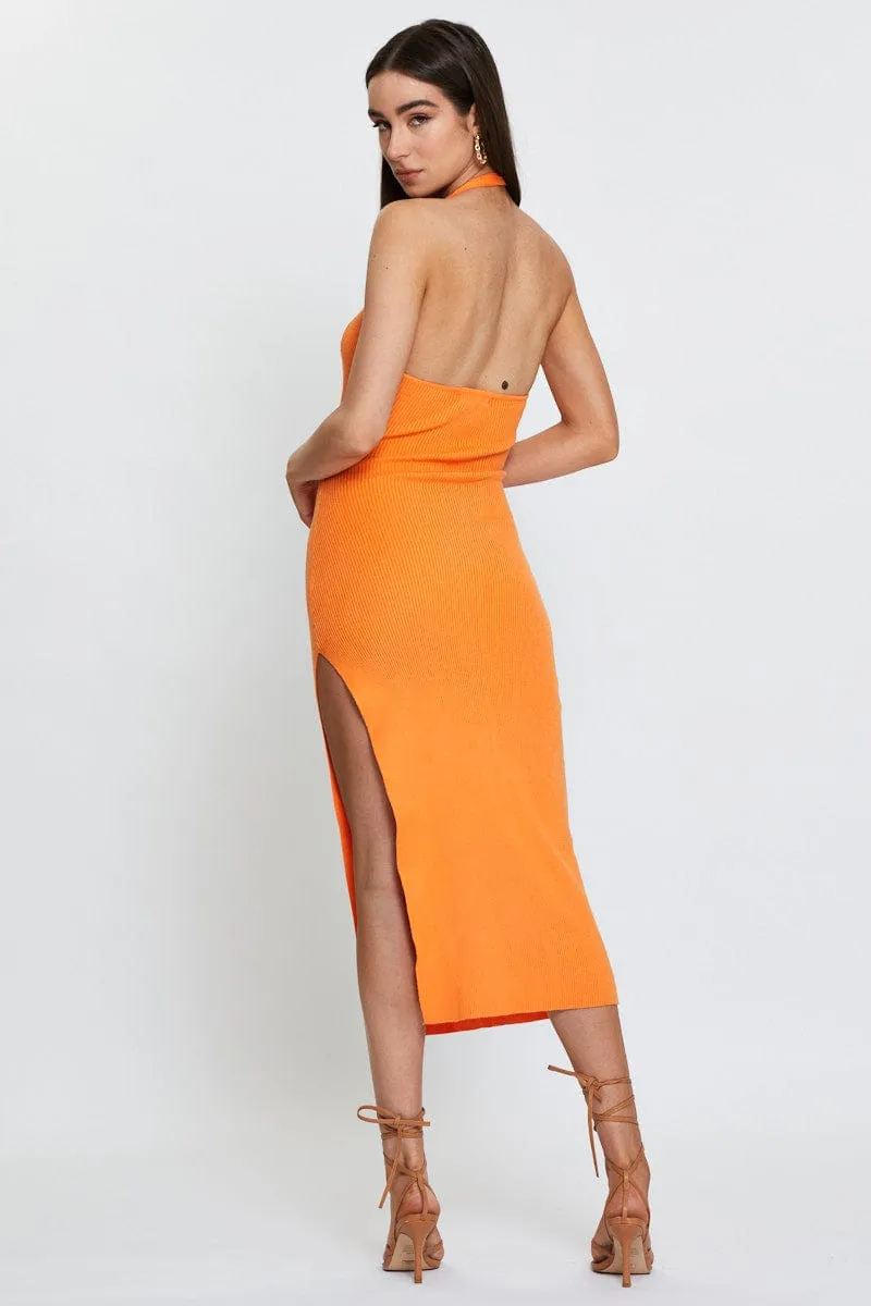 Space Glow Plus Fit Orange Midi Dress Knit