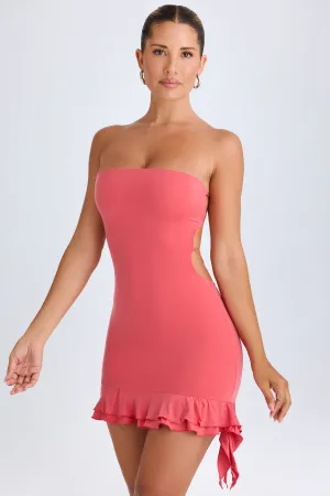 Ruffle-Trim Cut-Out Bandeau Mini Dress in Coral Elegant short silhouette