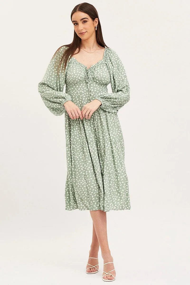 Trendy and Timeless Seasonal Comfort Geo Print Dress Long Sleeve Midi