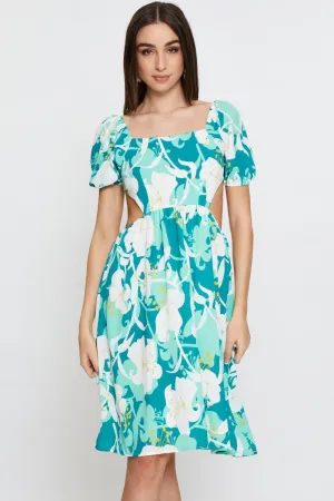 Print Midi Dress Ruffle Detail Skater Plus Fit Trendy Appearance