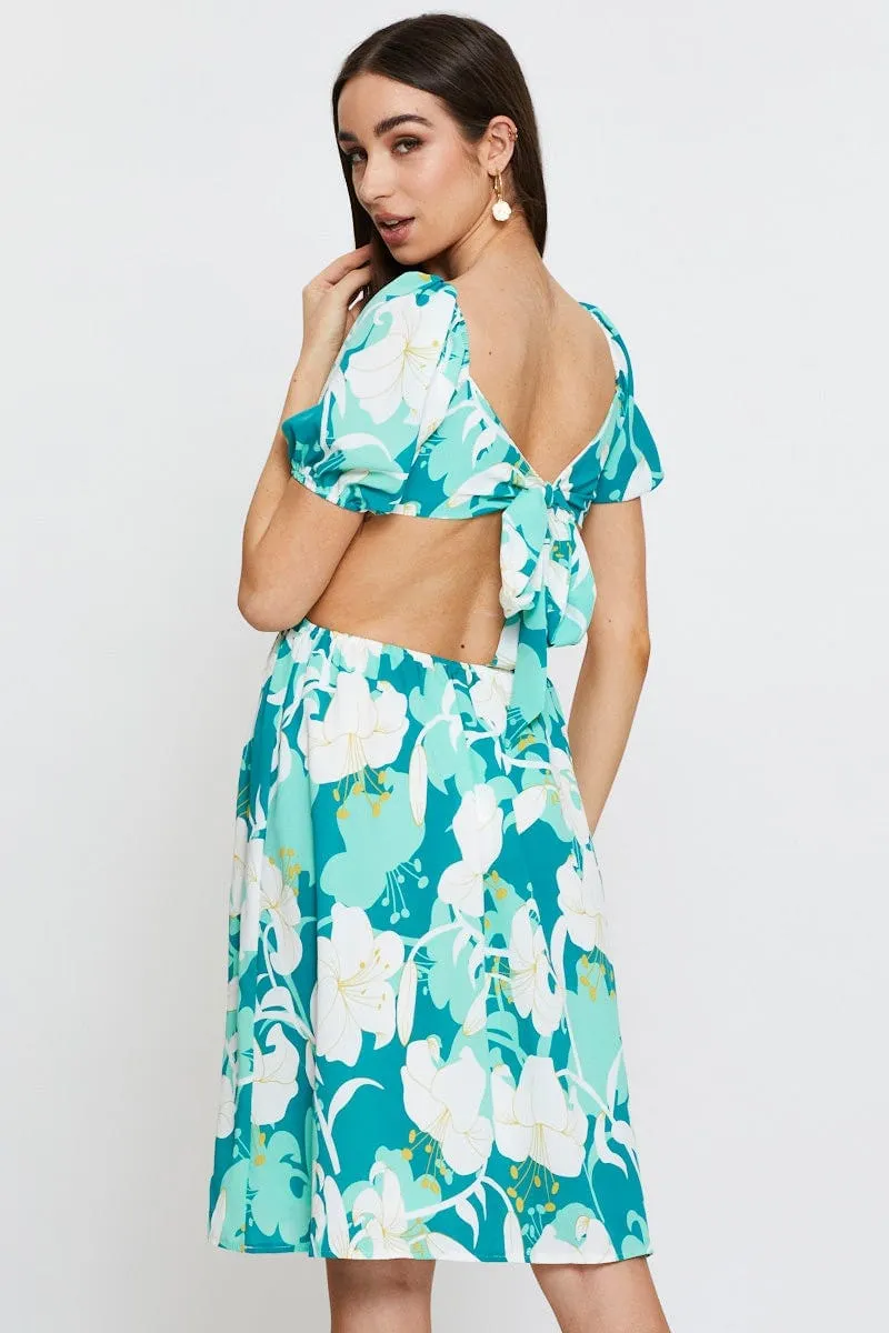 Trendy Fit Confident Girl Print Midi Dress Ruffle Detail Skater