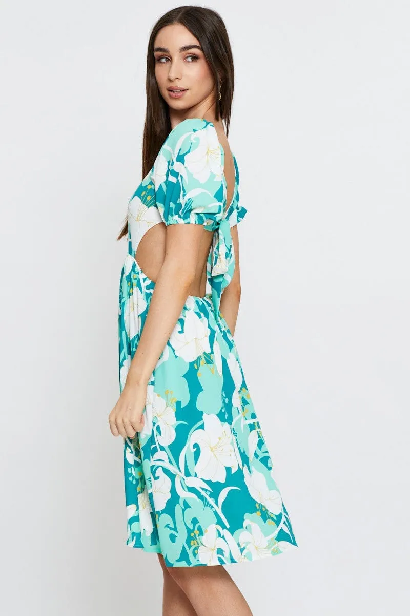 Print Midi Dress Ruffle Detail Skater Garden Stroll Weather Ready