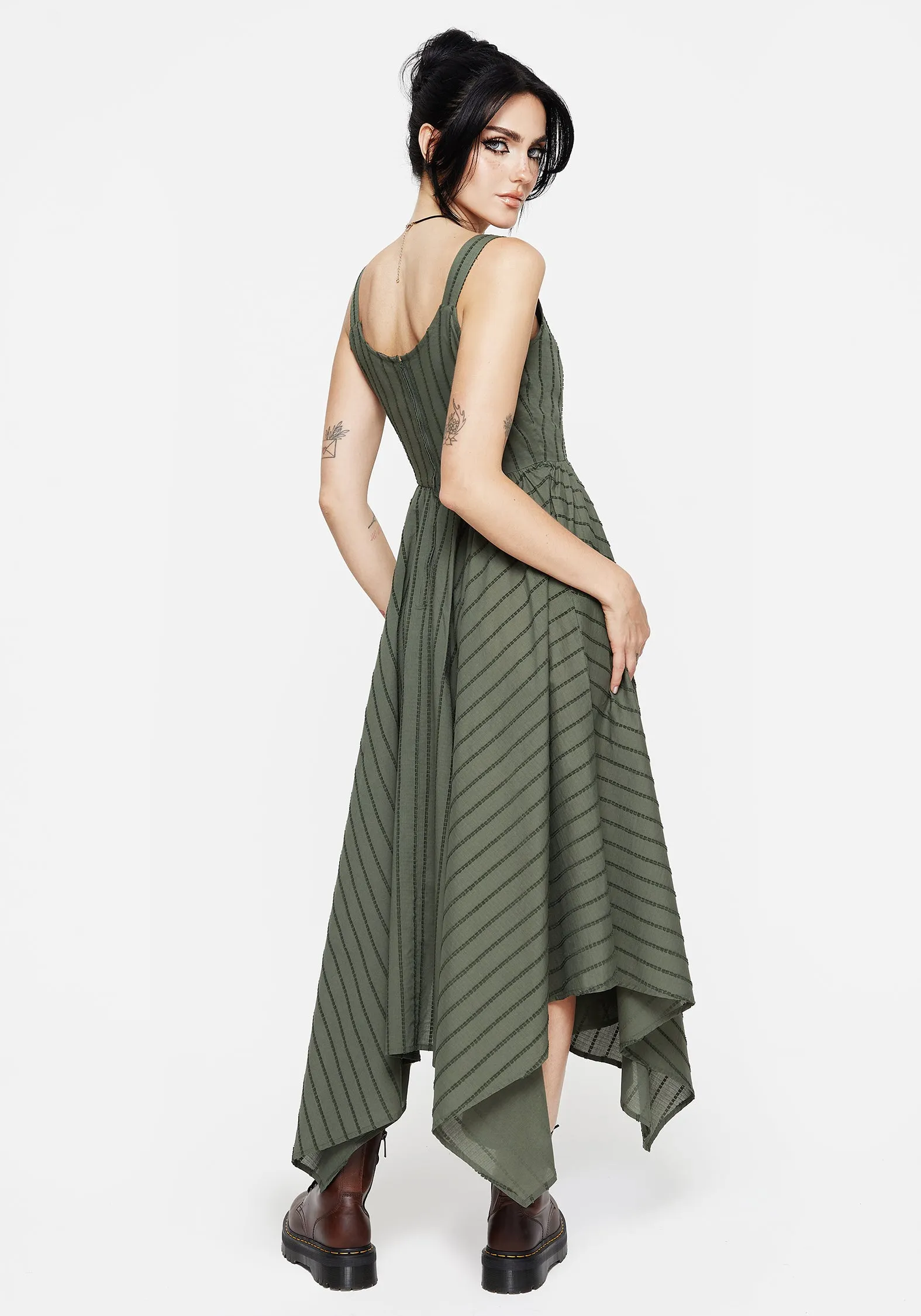 Vibrant boho dress Applique Glow Blythe Cotton Handkerchief Hem Midaxi Dress - Green
