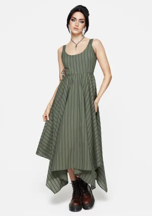 Blythe Cotton Handkerchief Hem Midaxi Dress - Green With a flowy skirt and a structured top this maxi dress offers a perfect balance of comfort and style Nickel Glow