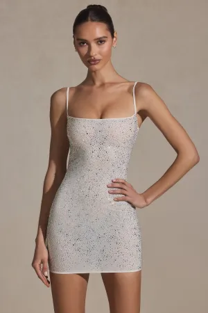 Effortless chic mini Embellished Bodycon Mini Dress in White