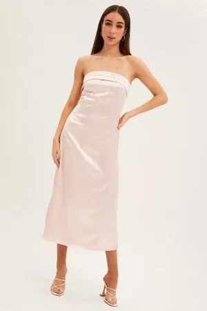 Pink Satin Straight Midi Dress Bohemian-inspired midi Flattering Silhouettes
