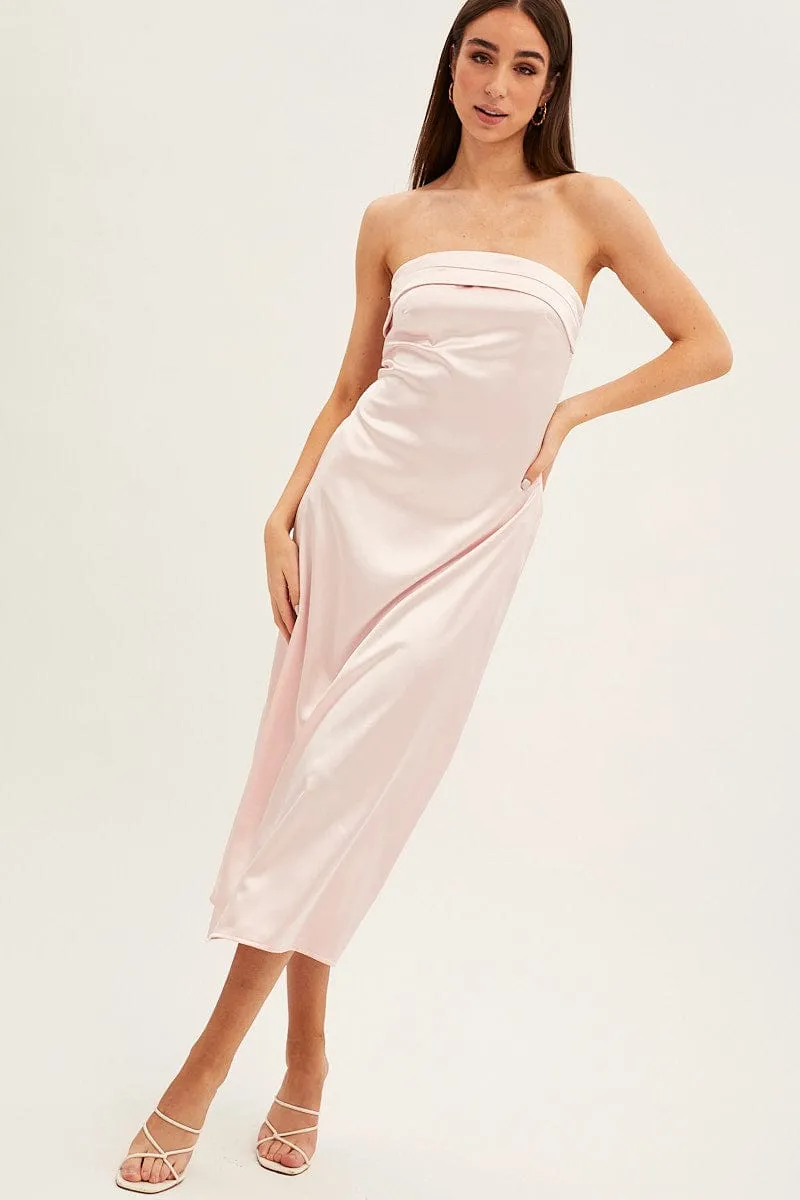London Girl Bold Dresser Pink Satin Straight Midi Dress