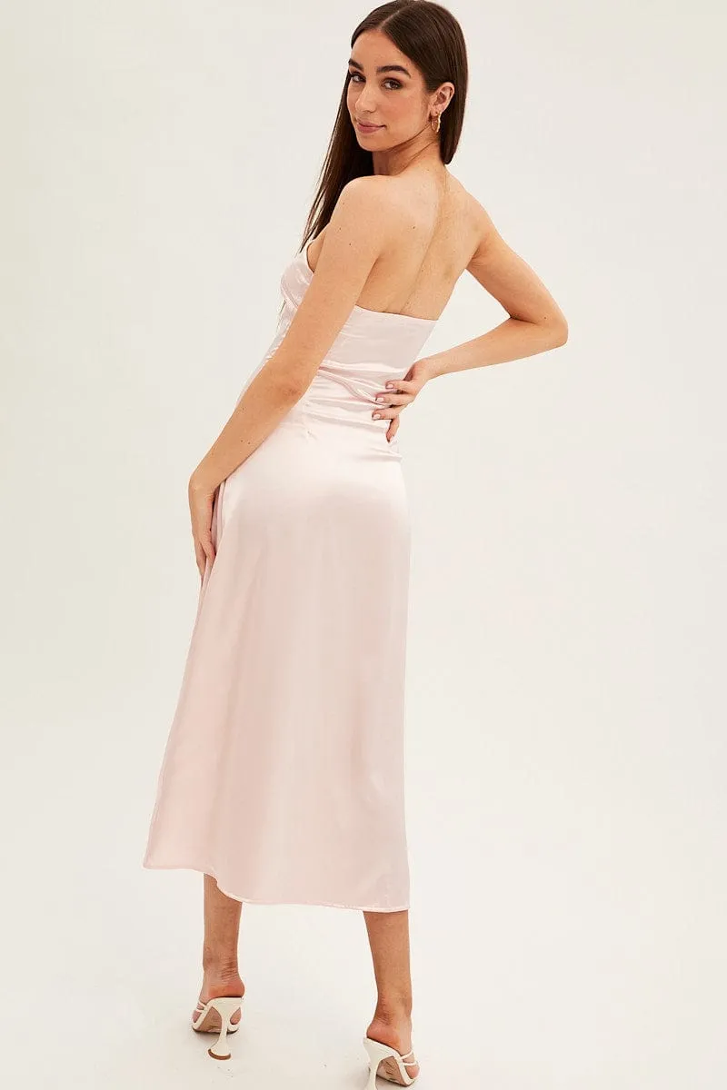 Pink Satin Straight Midi Dress Plus Fit Event Chic