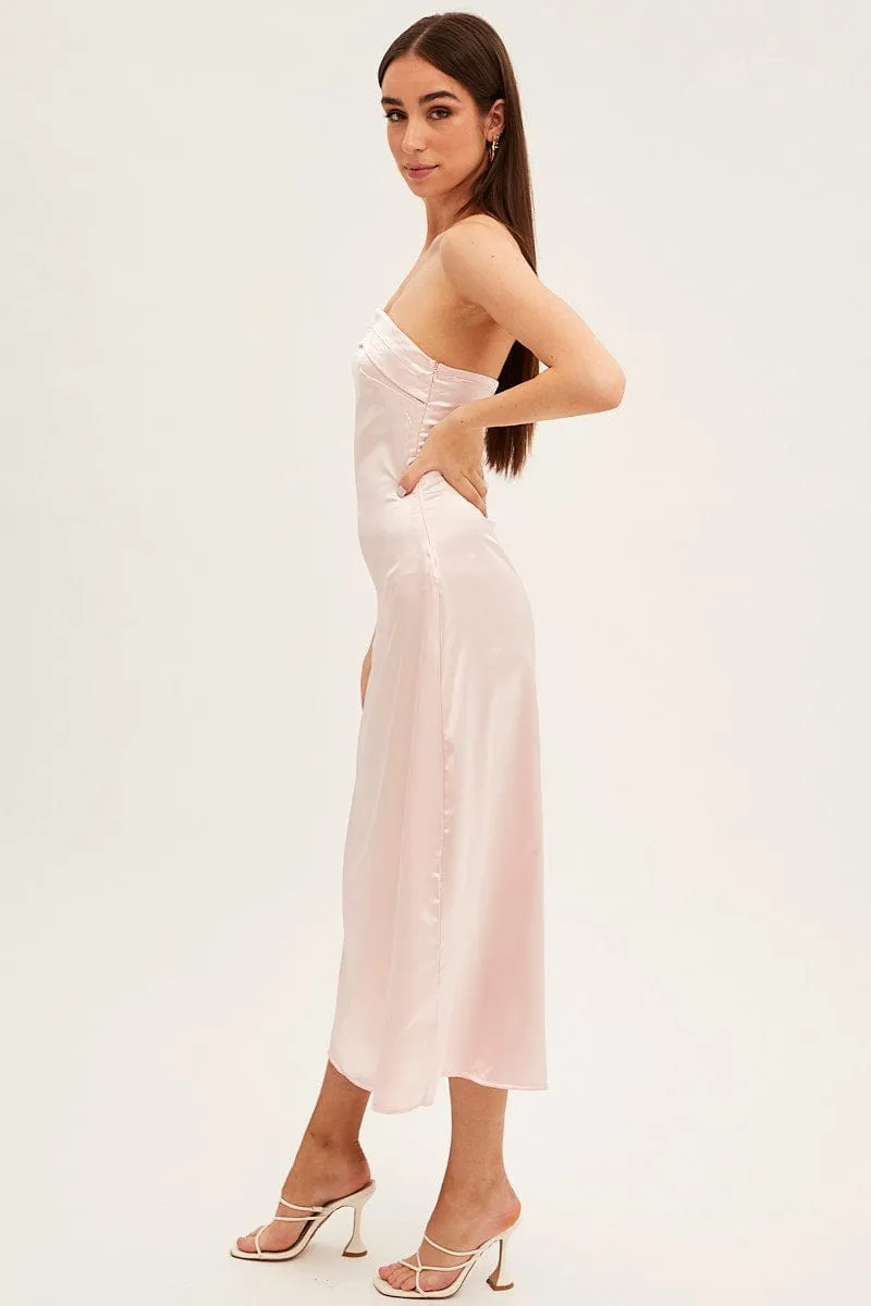 Polished Look Stylish Casual Pink Satin Straight Midi Dress