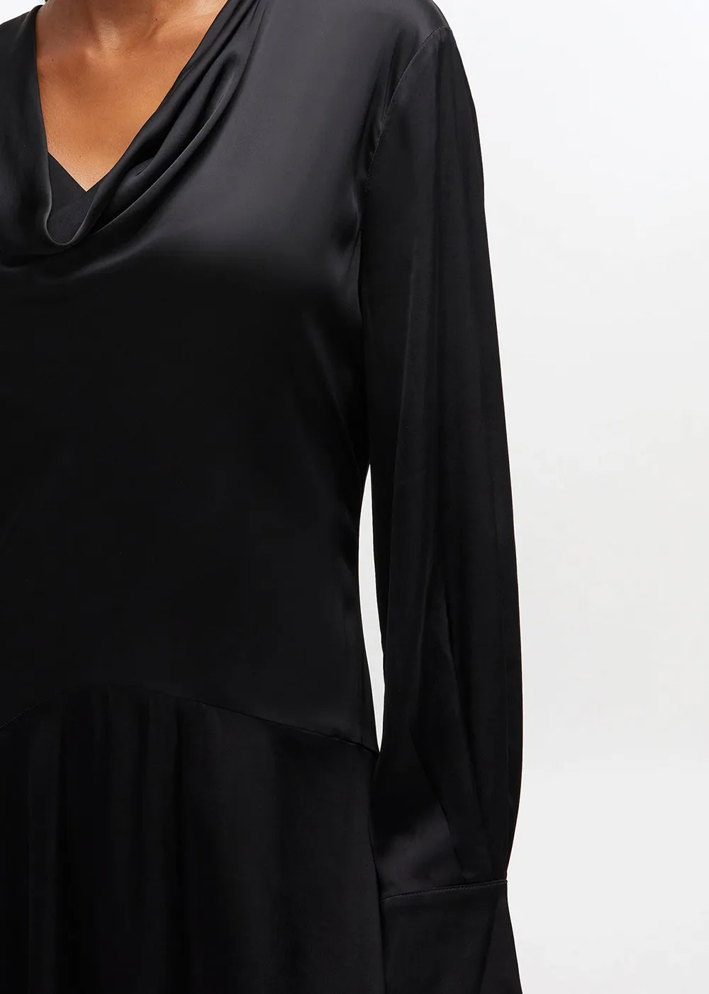 Everyday midi for work Olive Grove Solid Stretch Satin Cowl Scarf Midi Dress