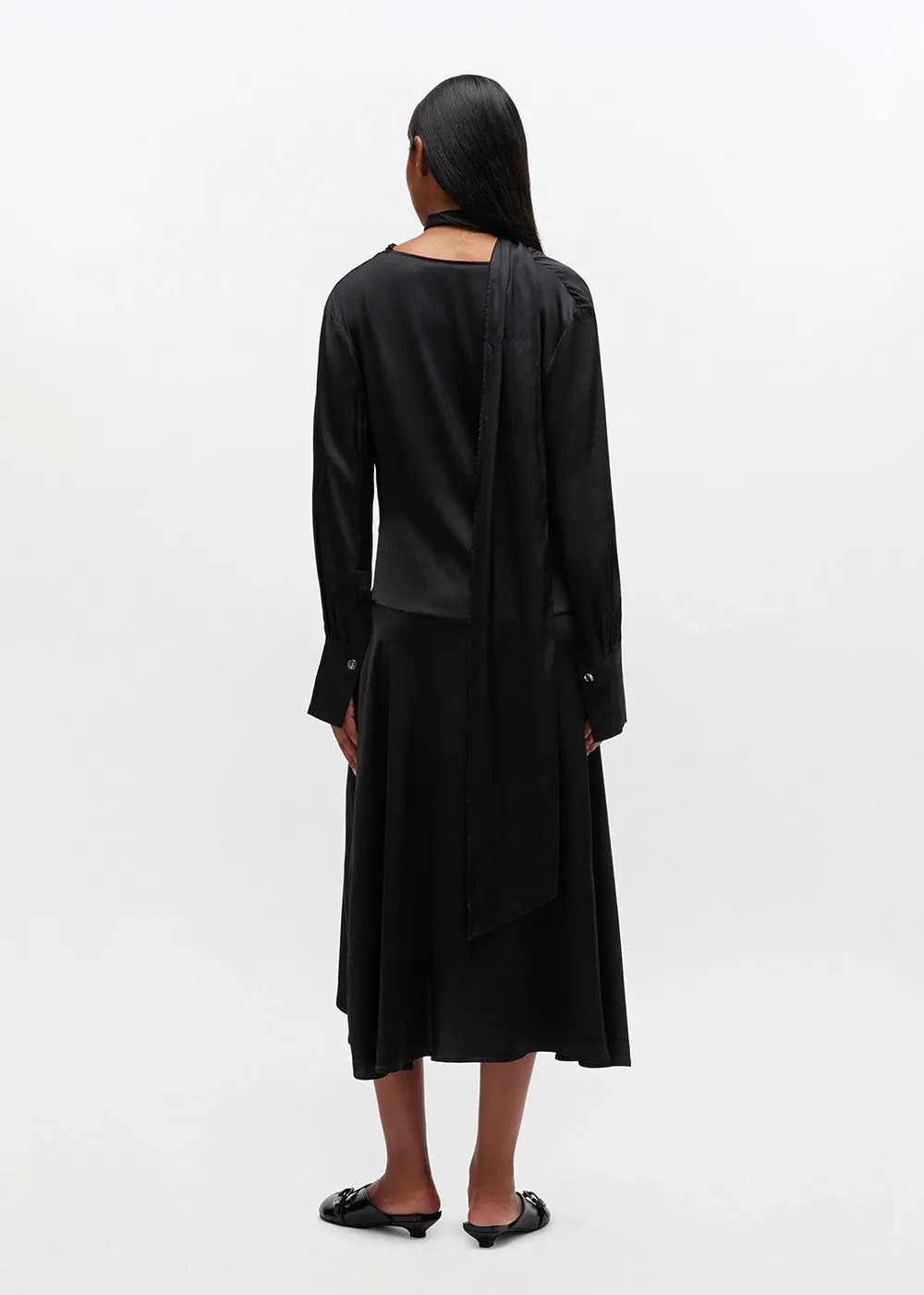 Solid Stretch Satin Cowl Scarf Midi Dress Soft Grace Grass Smell