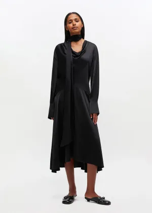 Heat Wave Solid Stretch Satin Cowl Scarf Midi Dress