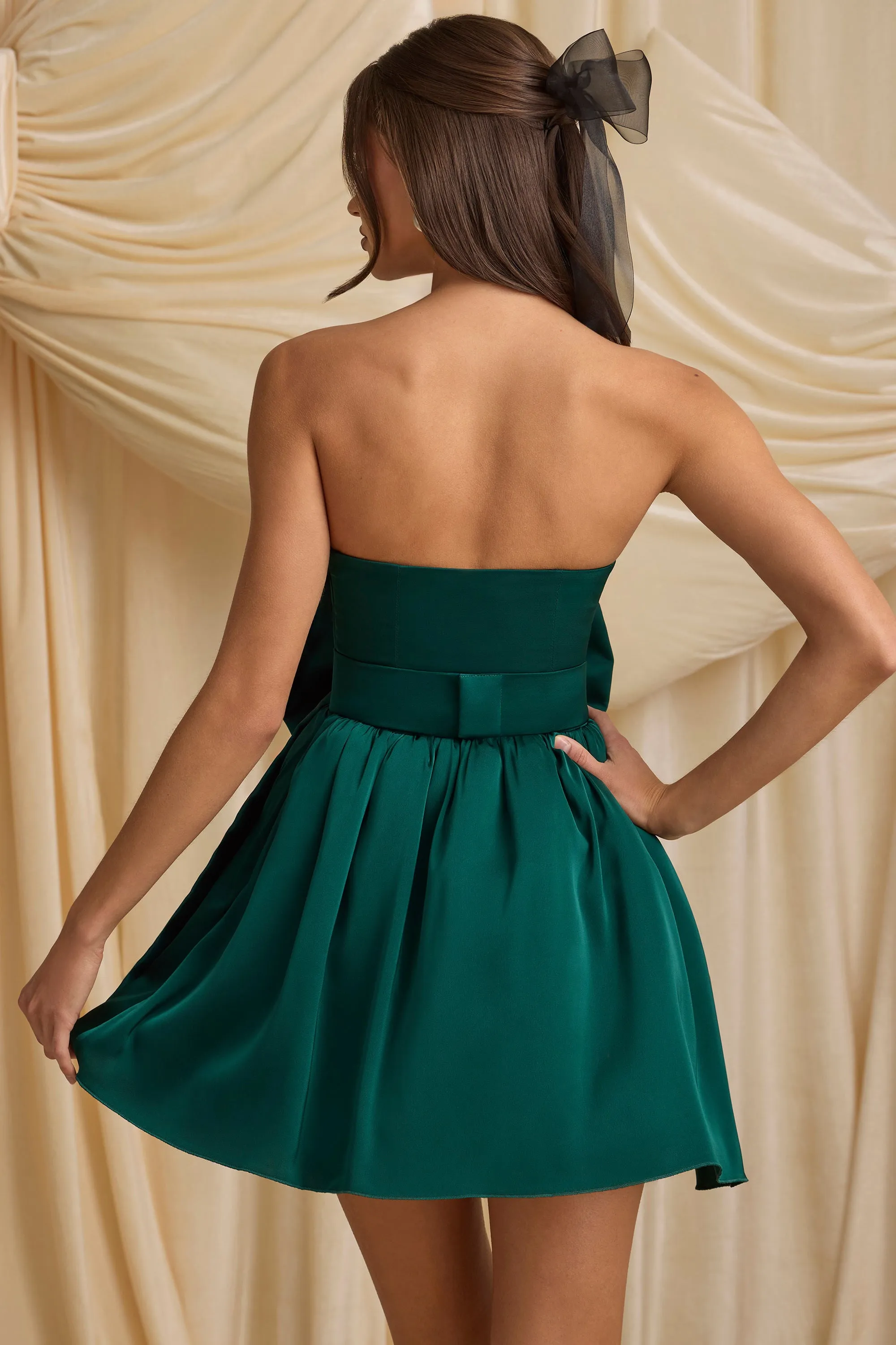 Bow-Detail Corset Mini Dress in Emerald Green Bold print mini dress Star Pop