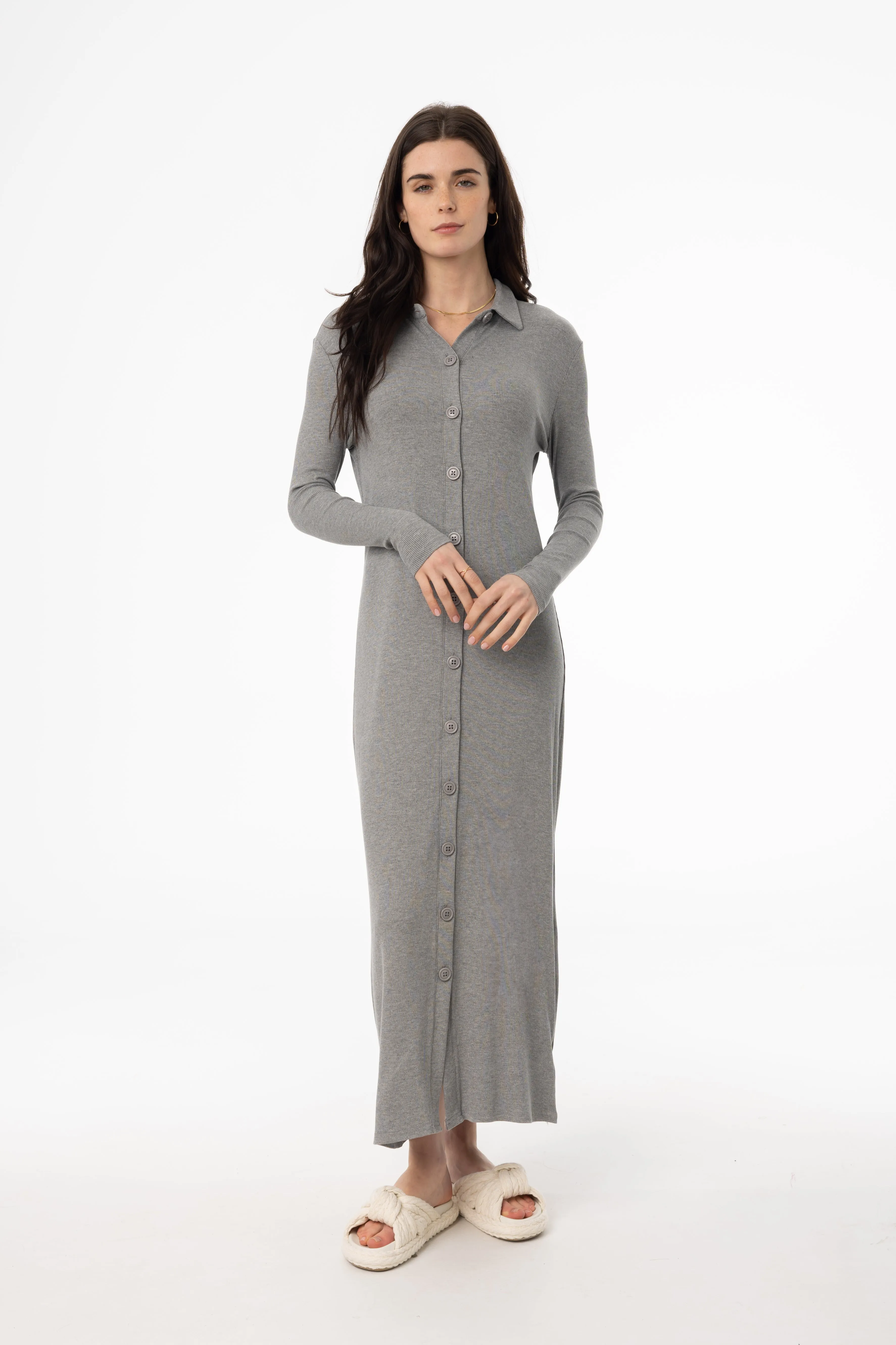 Breathable Stretch Fabric Quiet Charm Grey Cardi Maxi Dress