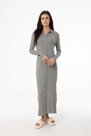 Breathable Stretch Fabric Quiet Charm Grey Cardi Maxi Dress