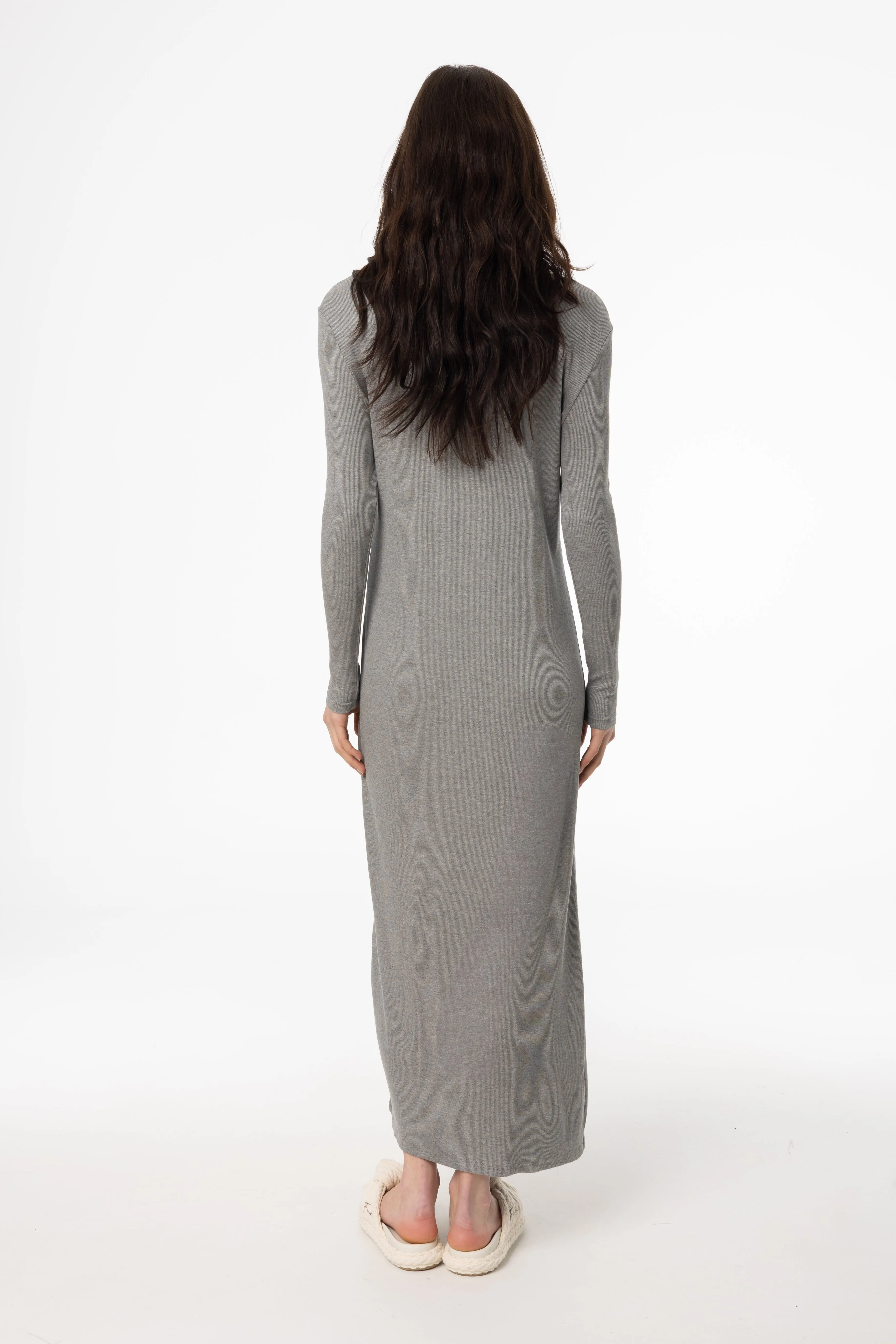 Grey Cardi Maxi Dress Raw Linen