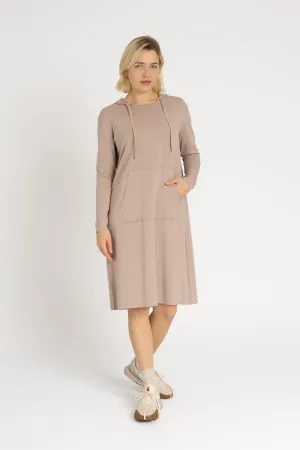 Cultural Fit ReinforcedStitching Bone Drawstring Hoodie Dress