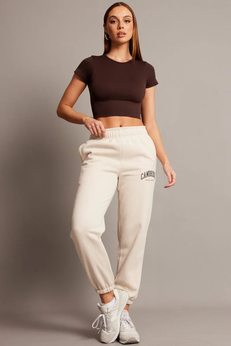 Beige Track Pants High Rise MoistureControlLiner Weekend Style