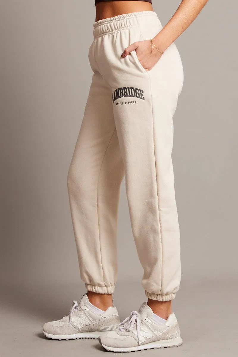 UV Protection Beige Track Pants High Rise