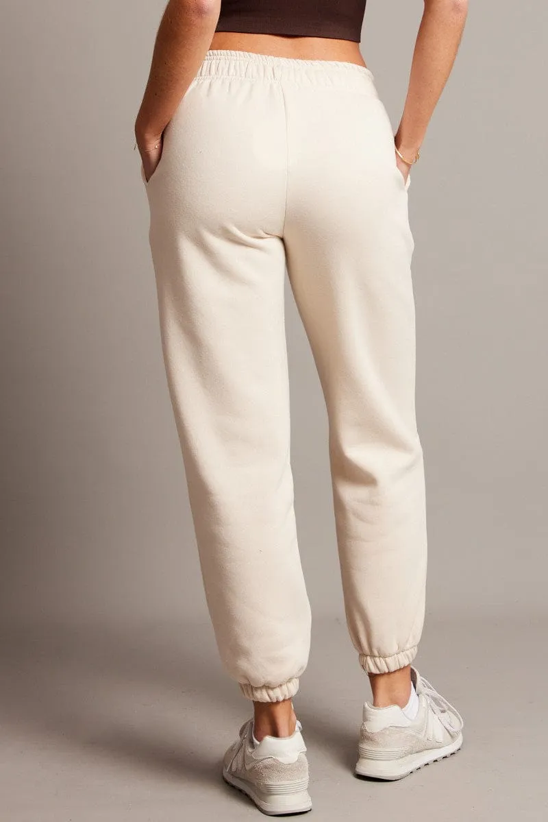 Anti Odor Treatment Flexible Layer Beige Track Pants High Rise