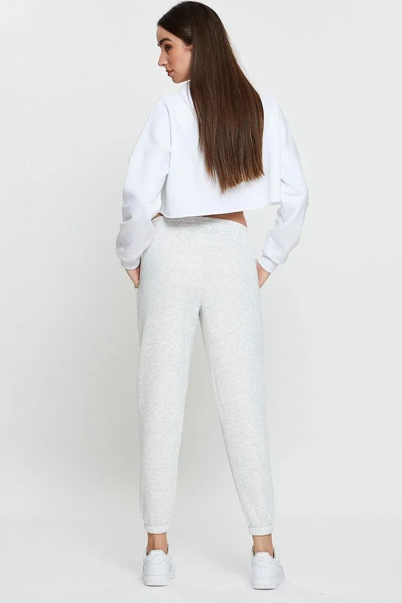 Everyday Wear Smooth Fit Lining Grey Track Pants High Rise