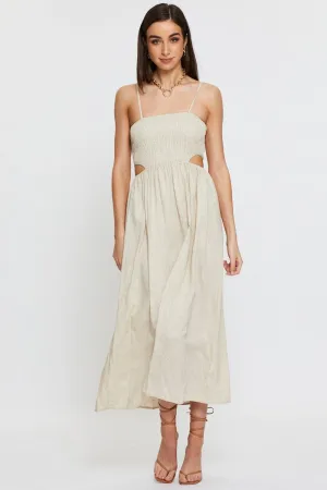 Beige Midi Dress Sleeveless Modern Comfort Office To Out