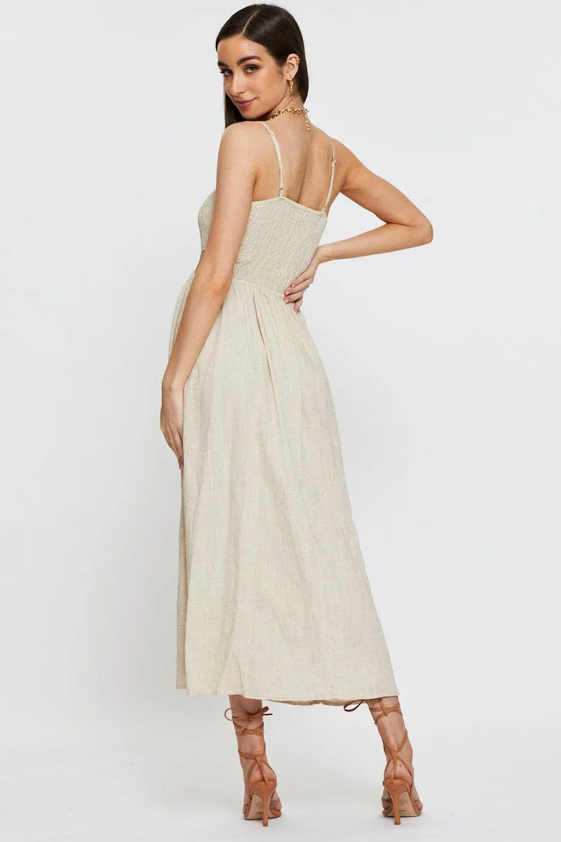 Port Side Picnic Shade Beige Midi Dress Sleeveless