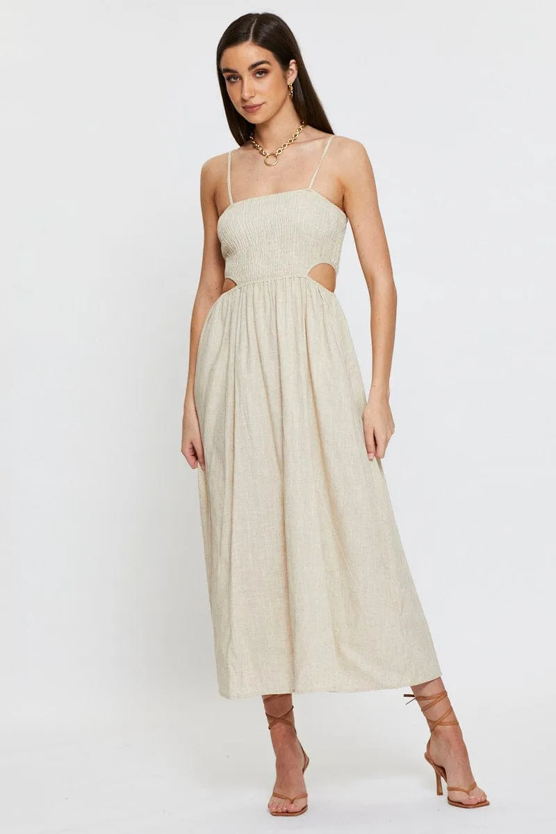 Beige Midi Dress Sleeveless Smart Wardrobe
