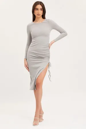 Trendy Pieces Wardrobe Staple Grey Midi Dress Long Sleeve Bodycon
