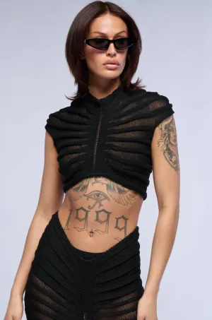 CLEO SEMI SHEER CROP TOP IN BLACK fire support