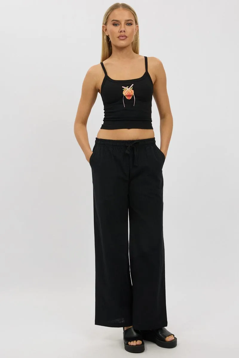 Black Wide Leg Pants Elasticated SeamlessPockets Feminine Cut