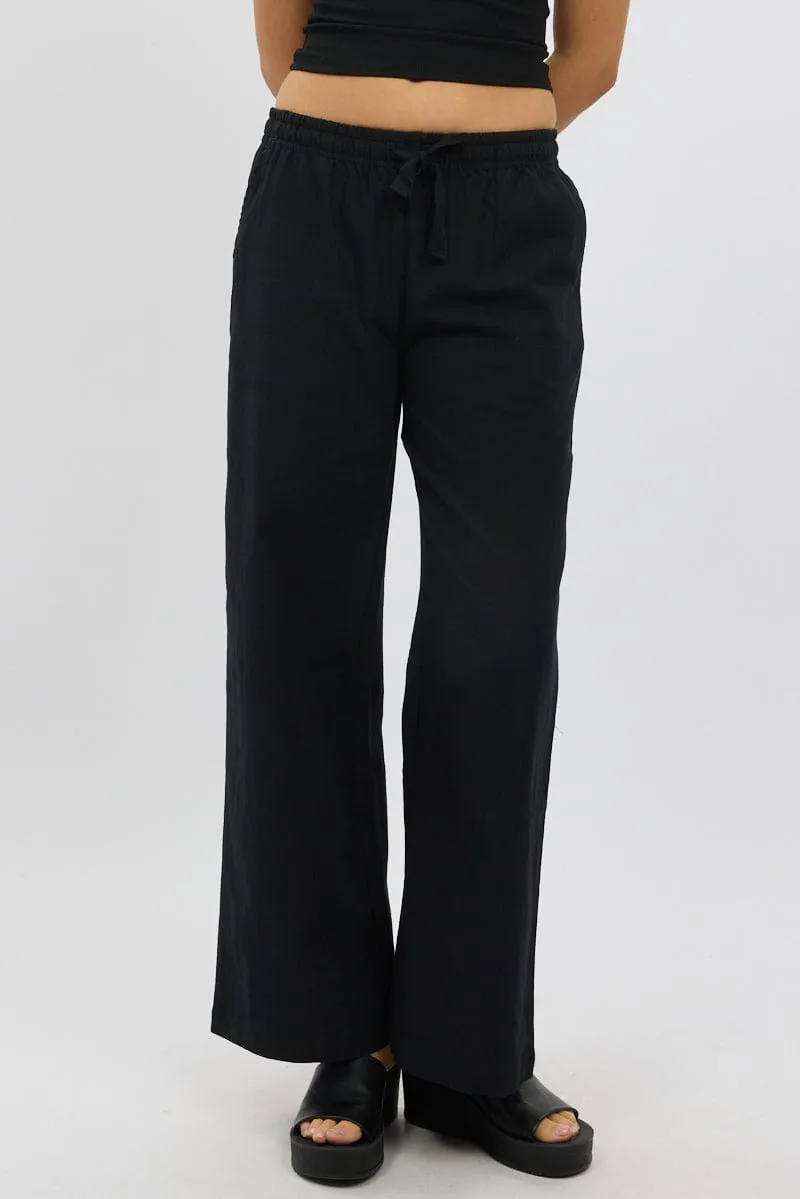 Black Wide Leg Pants Elasticated Flat Lock Seams