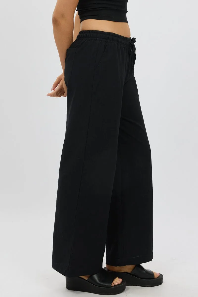 Black Wide Leg Pants Elasticated Simple Silhouette Smooth zipper closure