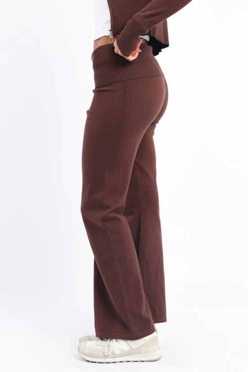 Brown Wide Leg Pants Knit Eco Dye Process