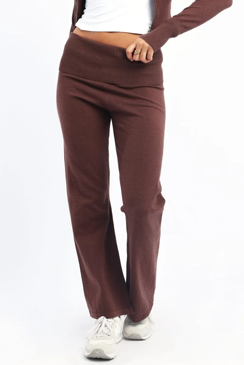 Chilly Day Layers Brown Wide Leg Pants Knit