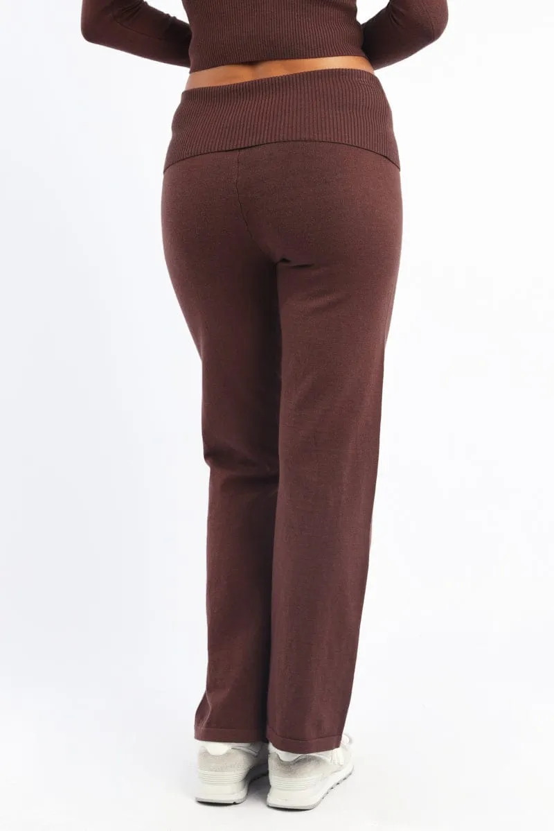Durable Seams OdorResistantTreatment Brown Wide Leg Pants Knit