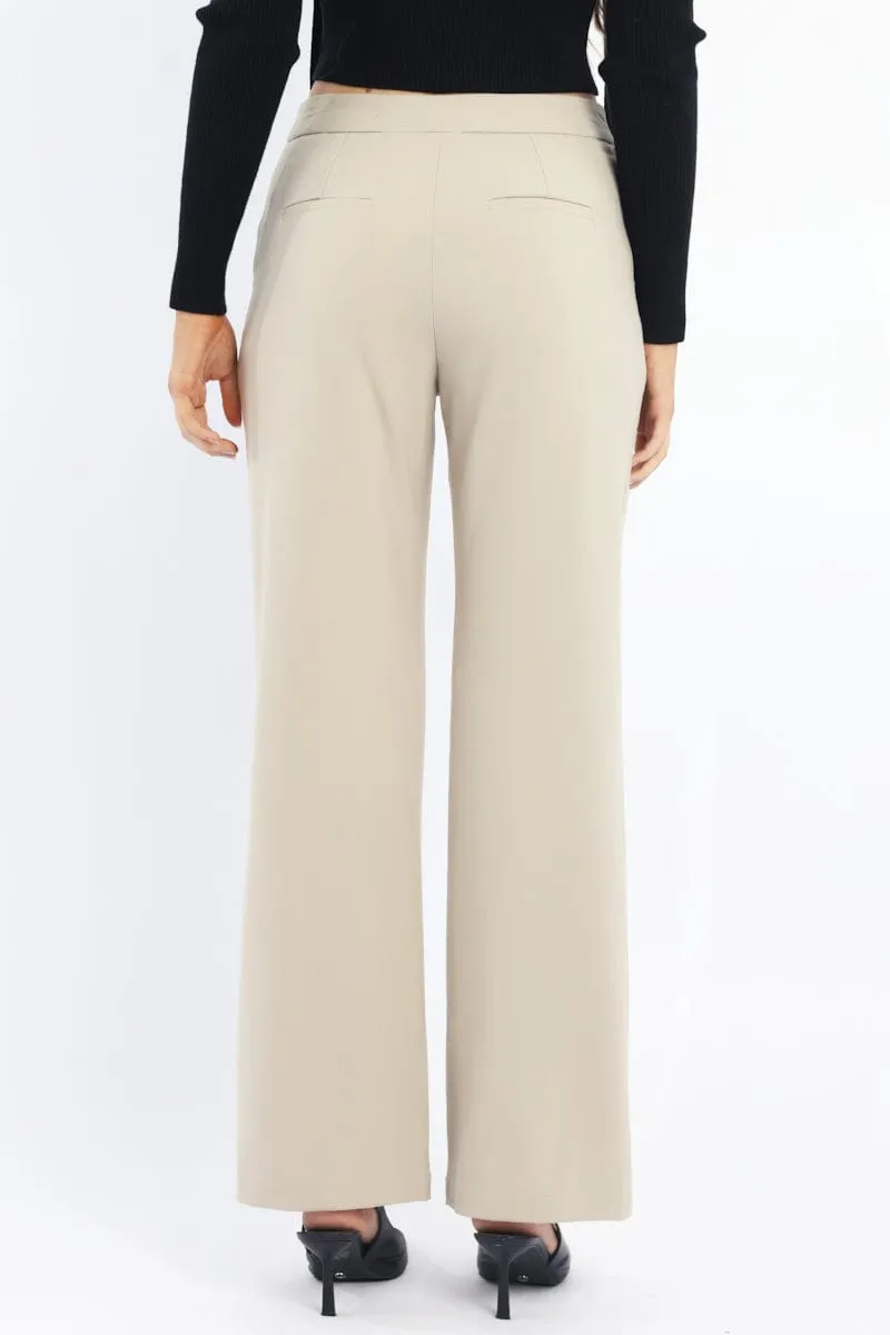 Beige Slim Pant Straight Fit Soft and Cozy Chilly Weather Comfort