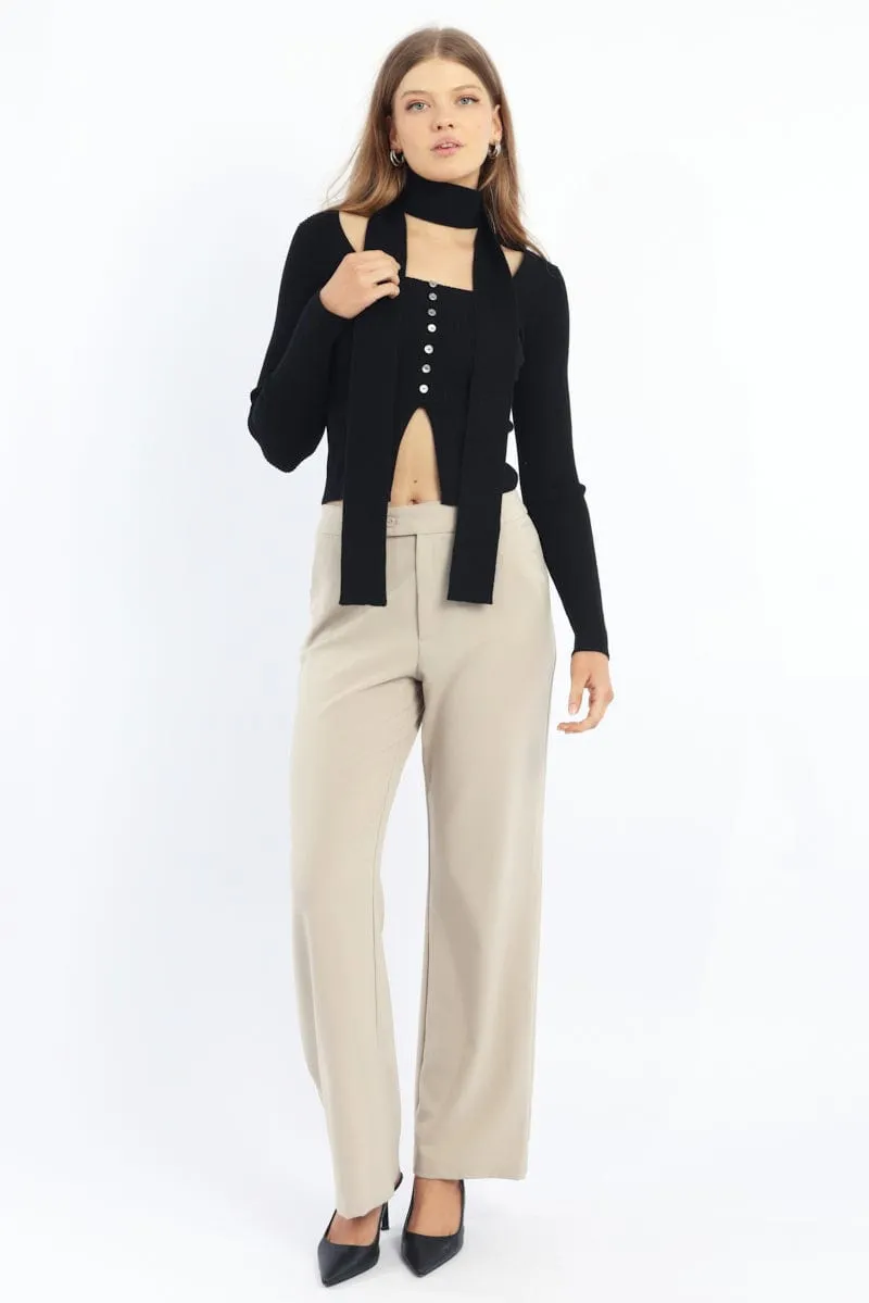 Beige Slim Pant Straight Fit Trendy Layering