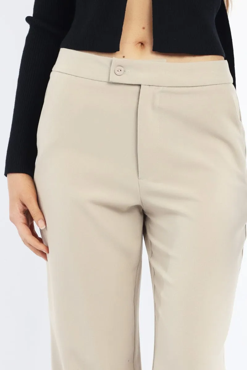 Form Fitting Beige Slim Pant Straight Fit