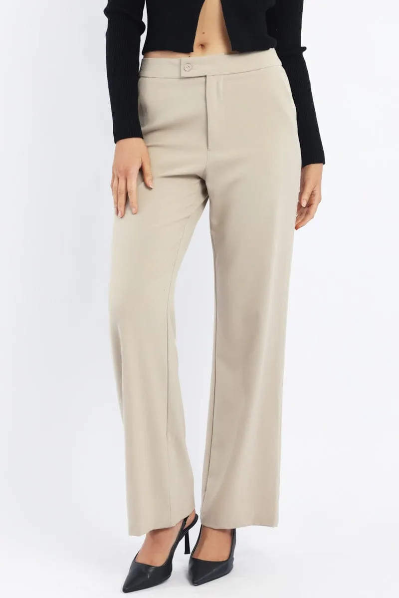 StretchWaistband Lightweight insulation Beige Slim Pant Straight Fit