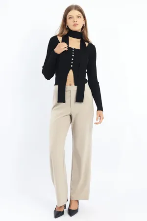 Beige Slim Pant Straight Fit Trendy Layering