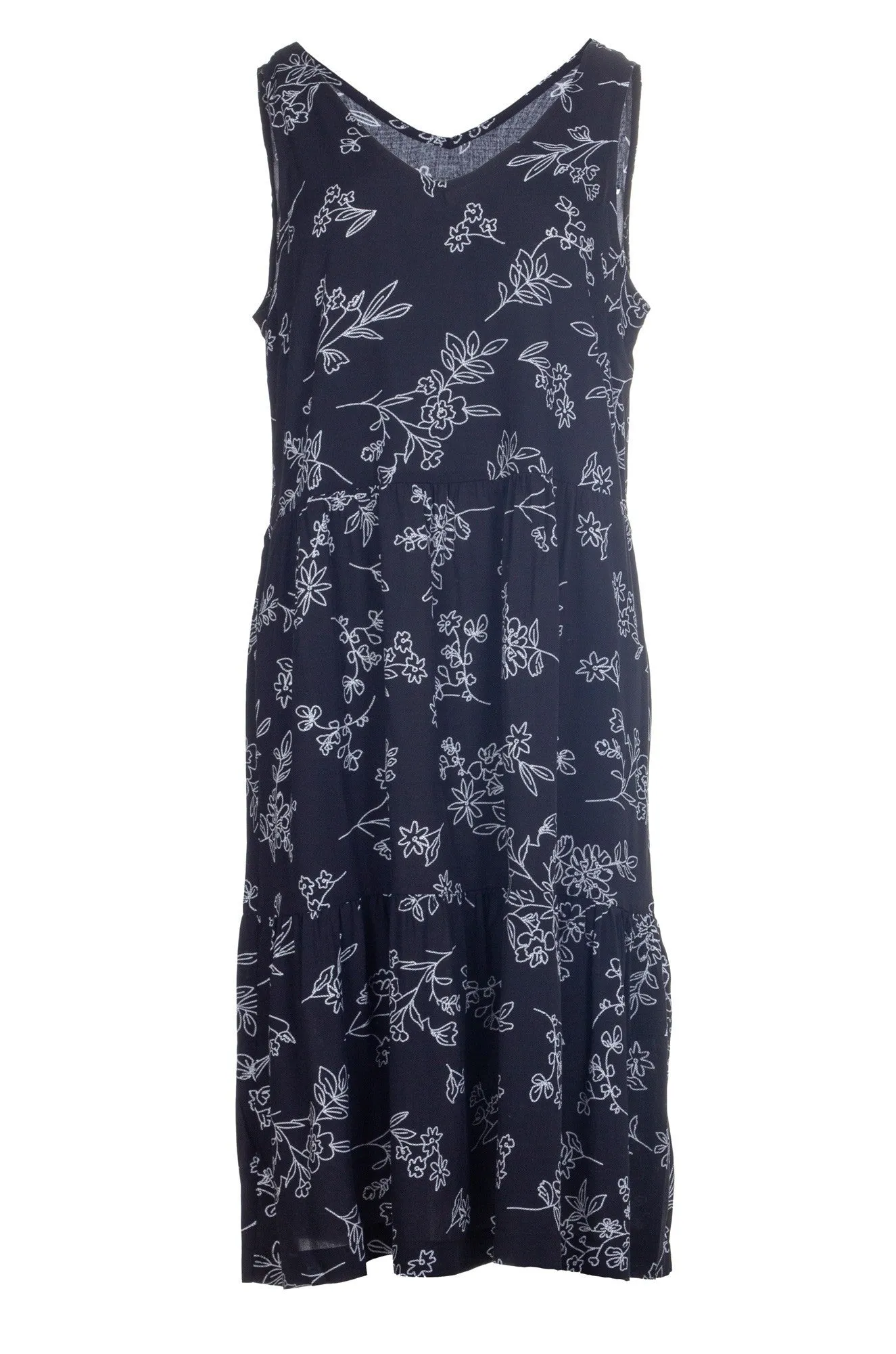 Run Glow Printed Viscose sleeveless Dress | Blk Wht Stitch Floral | 3347A1