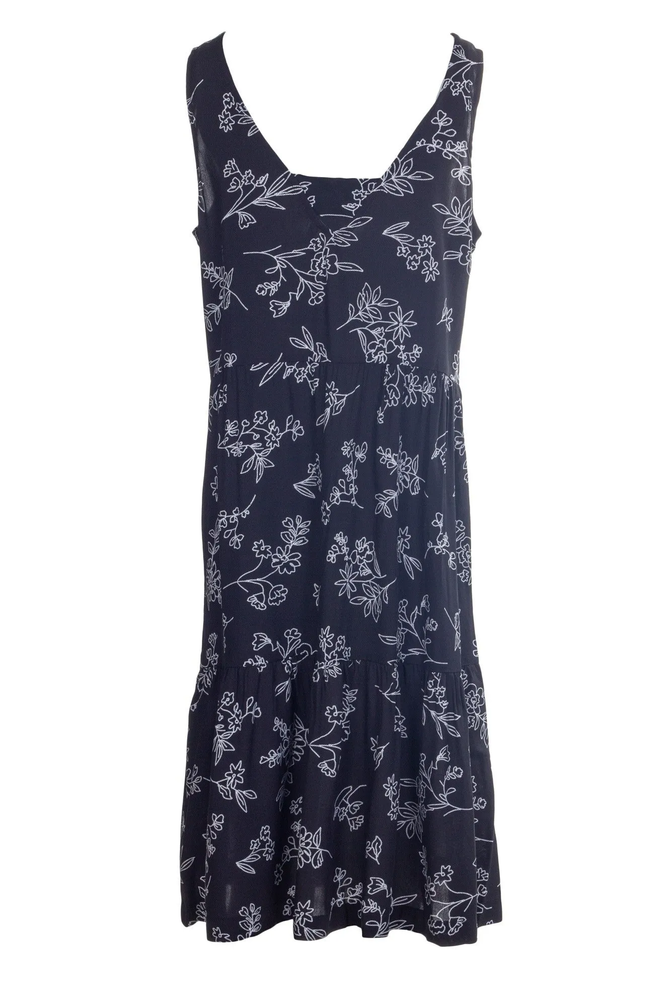 Printed Viscose sleeveless Dress | Blk Wht Stitch Floral | 3347A1 HighDensityWeave