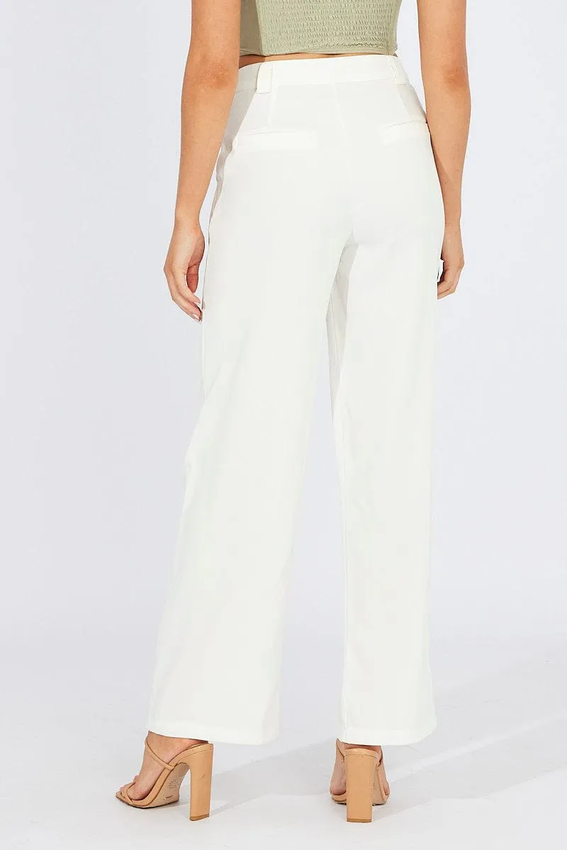 BreathableLining Weather Flex White Wide Leg Pants High Rise