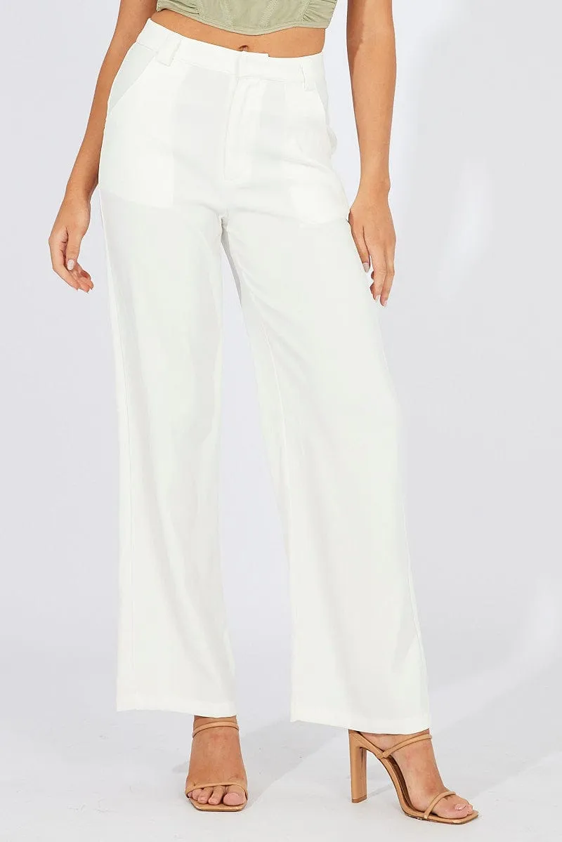 Layering Piece White Wide Leg Pants High Rise