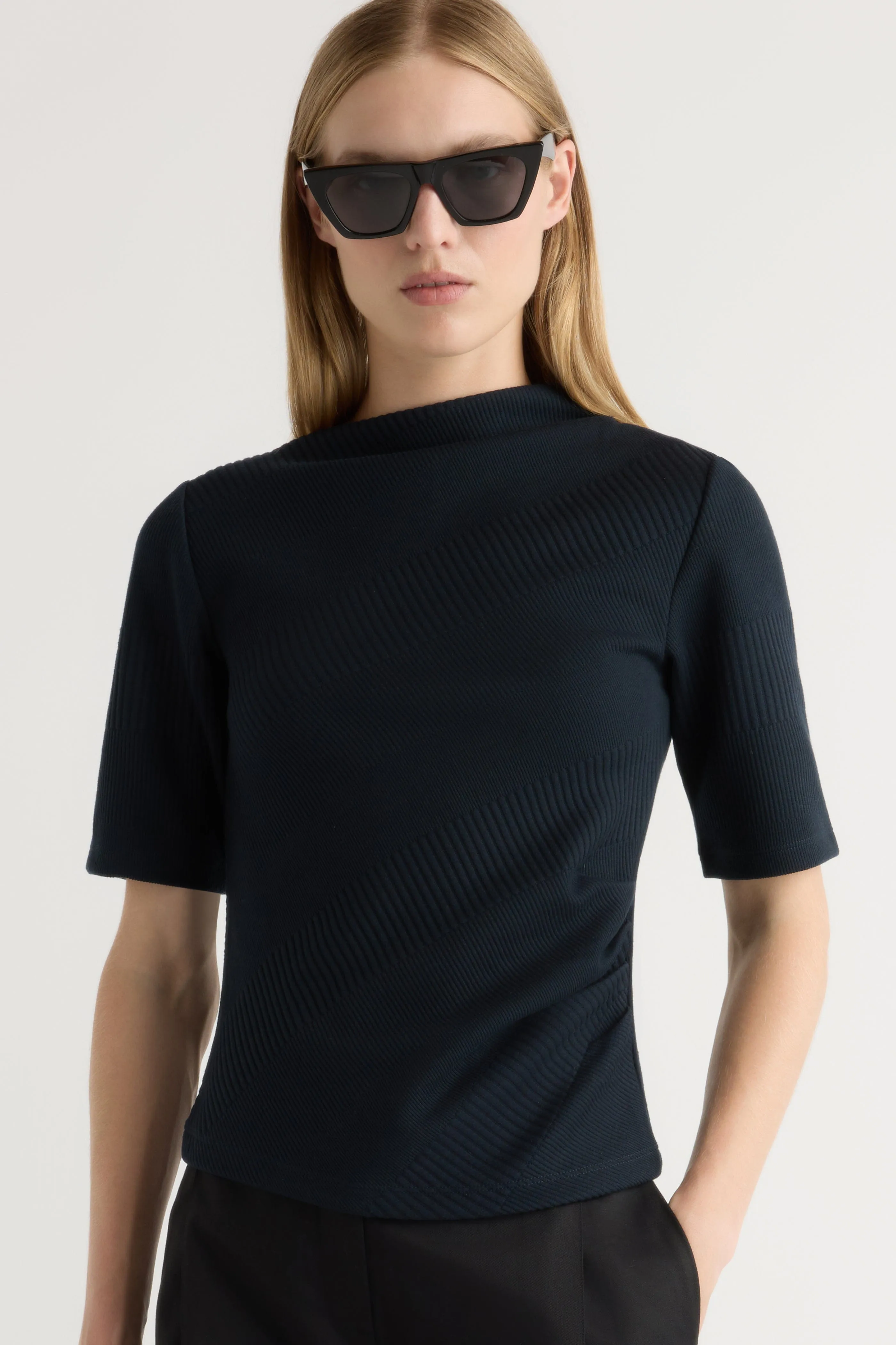 Pauline Ribbed Asymmetric-Neck Top UltraSoftBrushedInterior