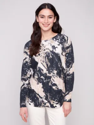 Printed Rounded Hem Sweater - Granite Machine washable