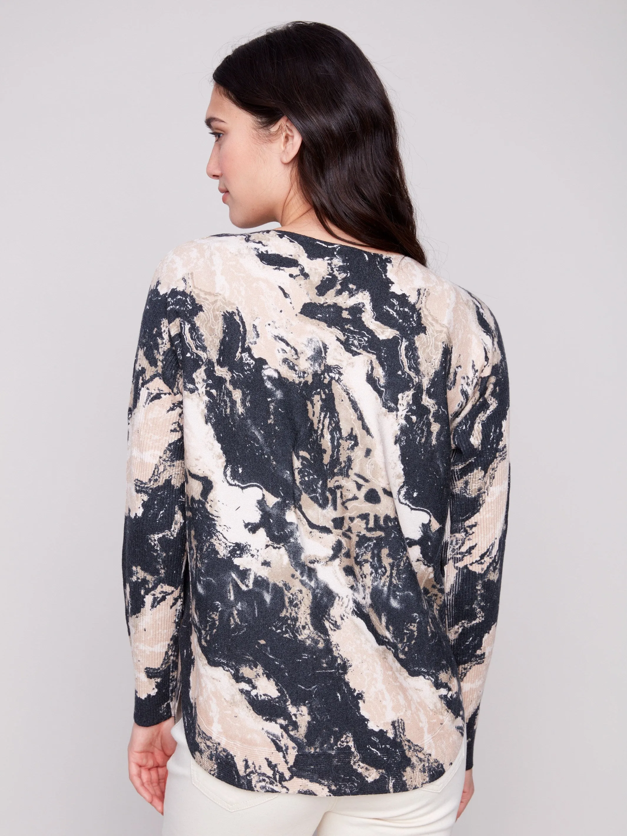Printed Rounded Hem Sweater - Granite Snuggle Layers