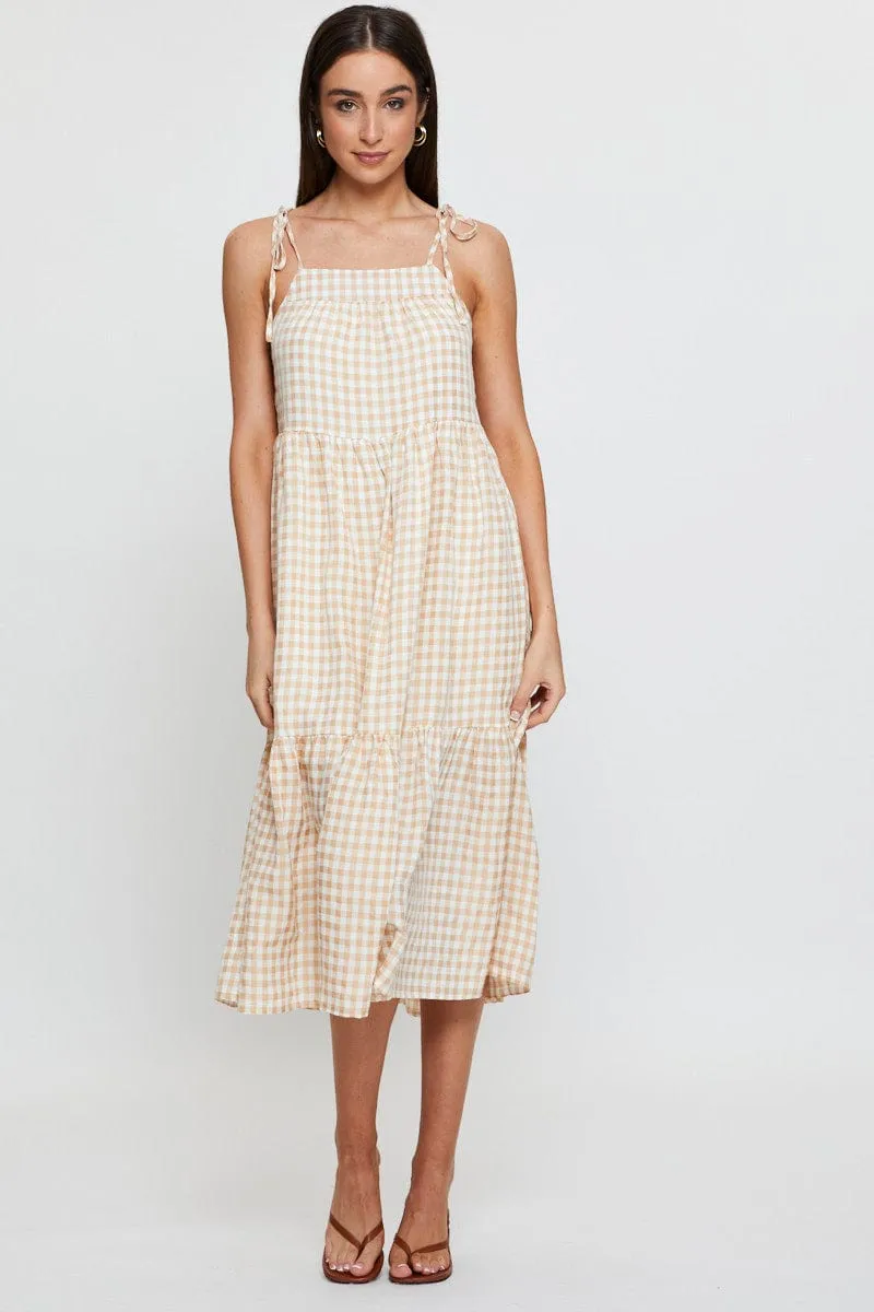 Dress for warm weather Check Midi Dress Sleeveless Tie Shoulder