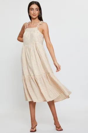 Check Midi Dress Sleeveless Tie Shoulder Opera Hall